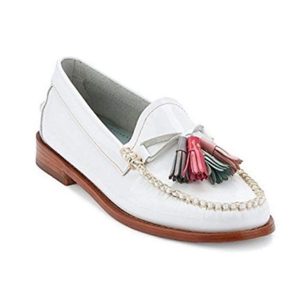 Bass White Weegens Pastel Tassels Slip On Preppy Academia Sz 7 Patent Leather - Picture 2 of 13